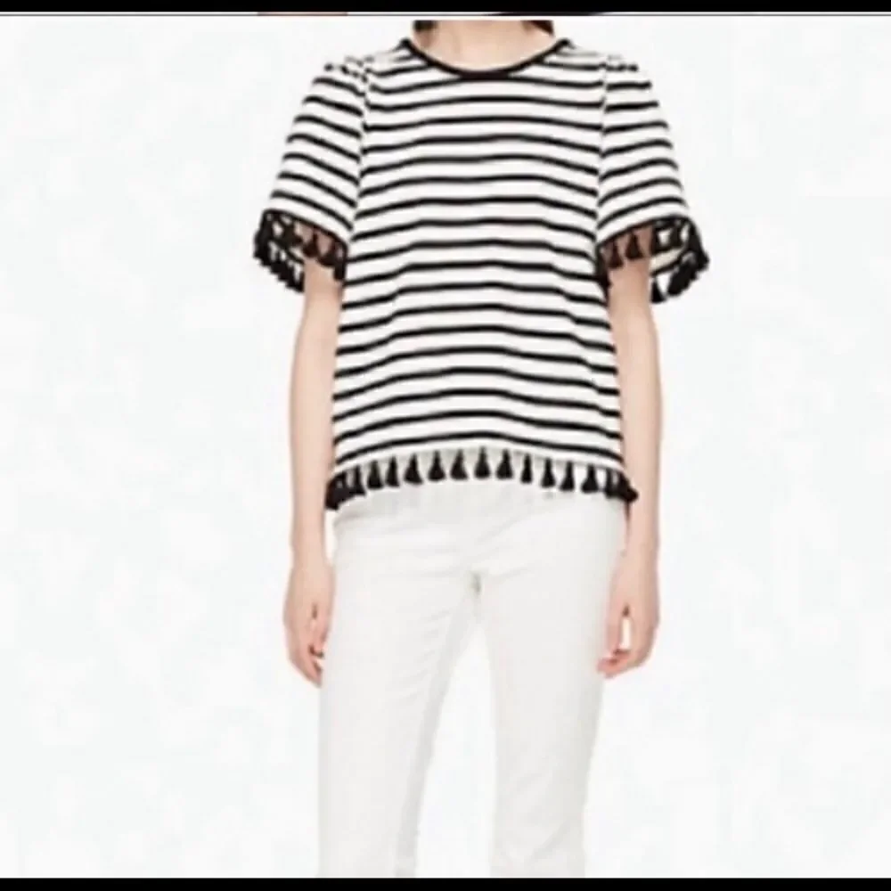 Kate Spade White Striped Crew Neck T-Shirt
